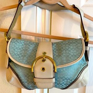 Coach shoulder bag blue print/white leather